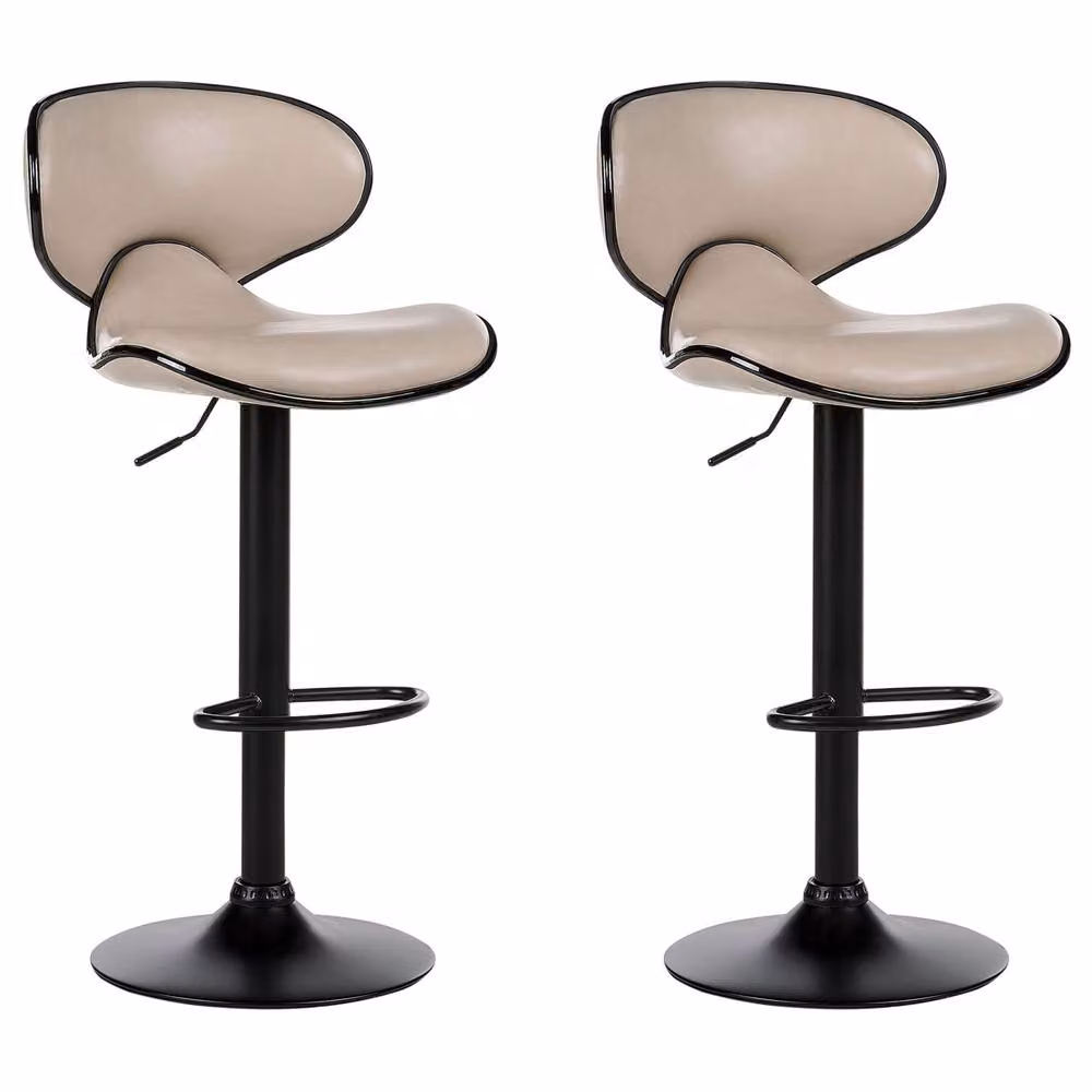 Wyld and Coco Set of 2 Faux Leather Swivel Bar Chairs with Gas Lift in Beige – 2