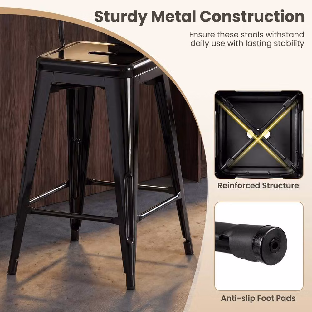 KORVIXA Set of 4 Black Metal Counter Height Barstools – 5
