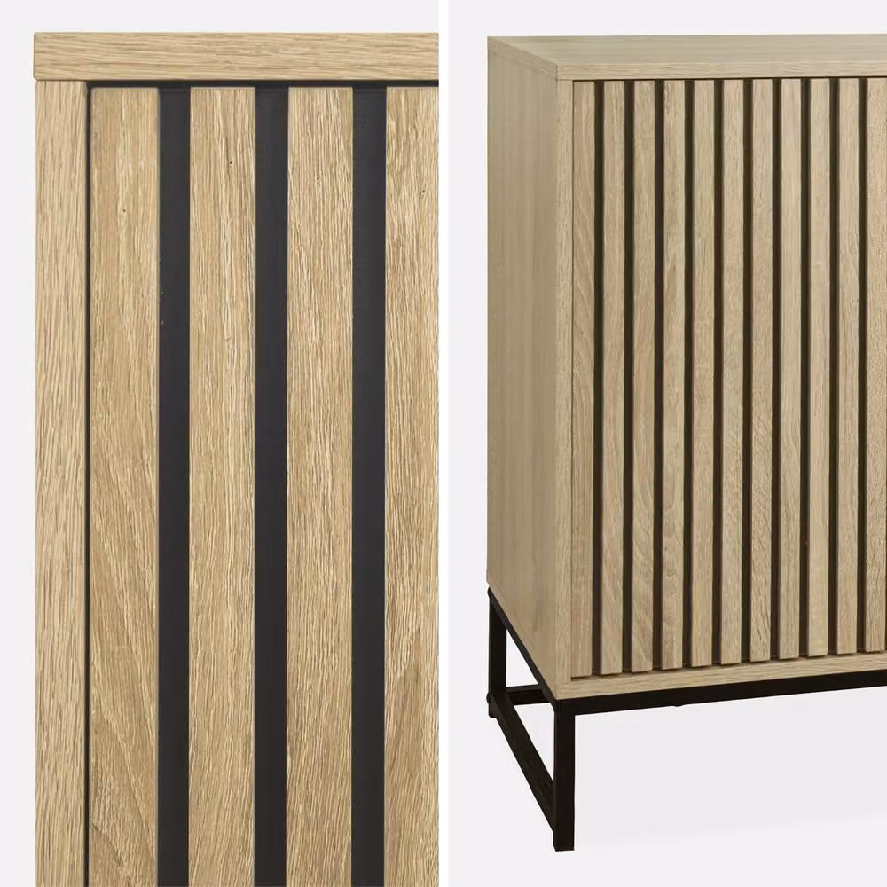 sweeek Contemporary Sideboard with 2 Doors in Light Brown and Black, W: 140 cm – 3
