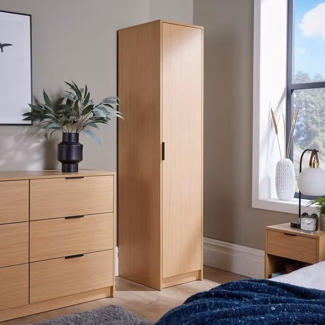 Home Source Phoenix 1 Door Wardrobe in Light Oak – 1