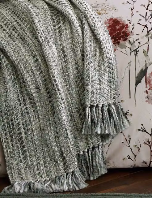Laura Ashley Home Liberton Jacquard Cotton Blend Throw with Fringes in Green Mix