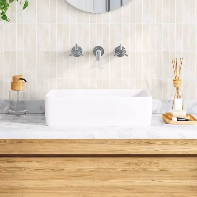 Berkfield Home Beautiful White Ceramic Rectangular Countertop Wash Basin W: 48 cm, D: 37 cm, H: 13 cm