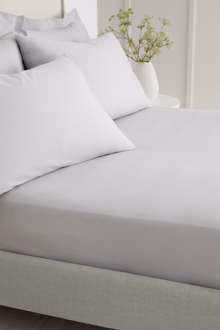 Bianca 200 Thread Count Cotton Percale Single Fitted Sheet, Grey, W/D/H: 90 x 190 x 32 cm