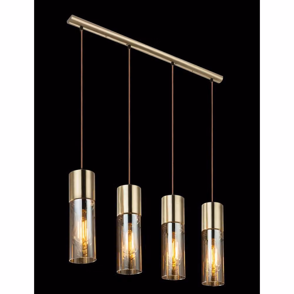 Netlighting Annika Bar Pendant Light in Brass with Amber Glass Shades, 4x E27 – 2
