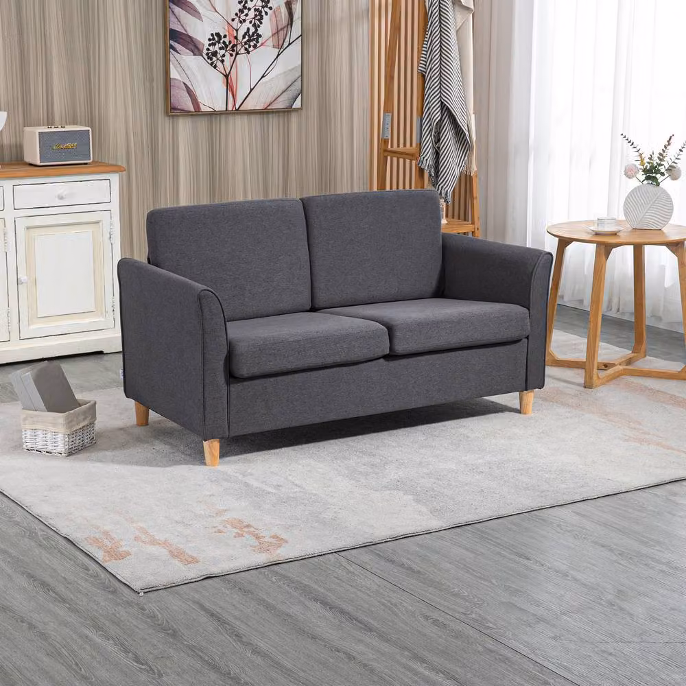 ERGOVEXA Compact 2 Seater Loveseat Sofa in Dark Grey with Wood Legs – 4