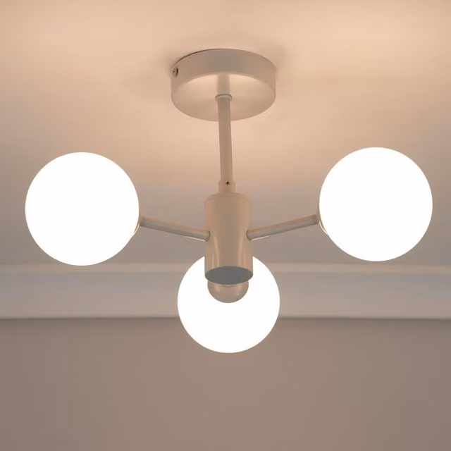 ValueLights Marlow 3 Arm Ceiling Light with Grey Opaque Glass Globes and LED Bulbs