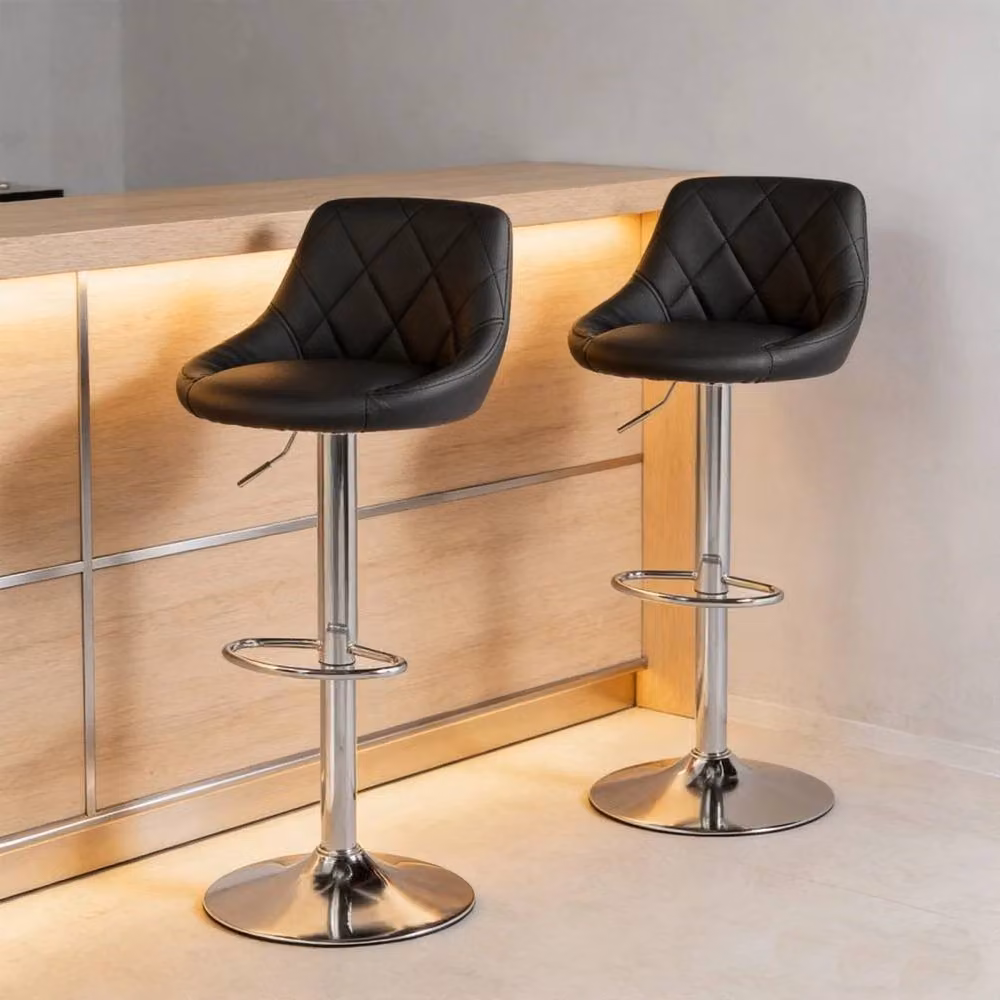 VOGREX Set of 2 Black Mid Back Gas Lift Swivel Bar Stools with Oval Synthetic Leather Seats – 4