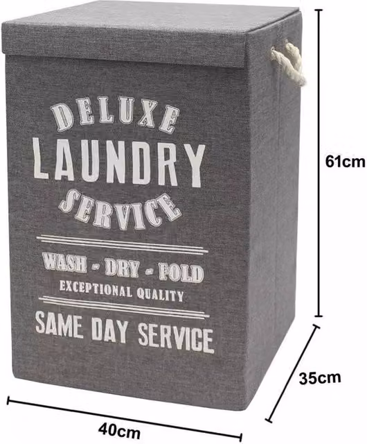 PAWNORA Foldable Grey Textile Laundry Basket Hamper with Handles, Height: 100 cm