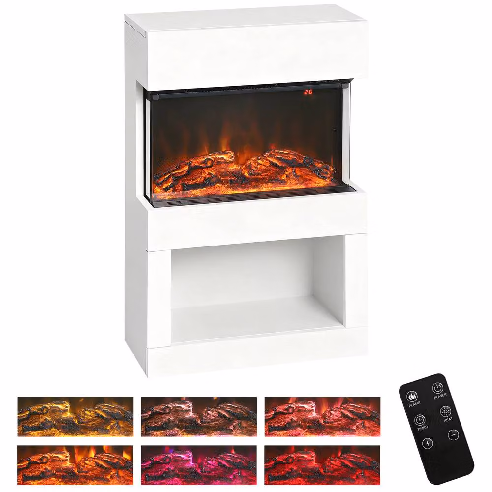 HOMCOM White Electric Fire and Mantel with Remote and Timer, 2000W – 2