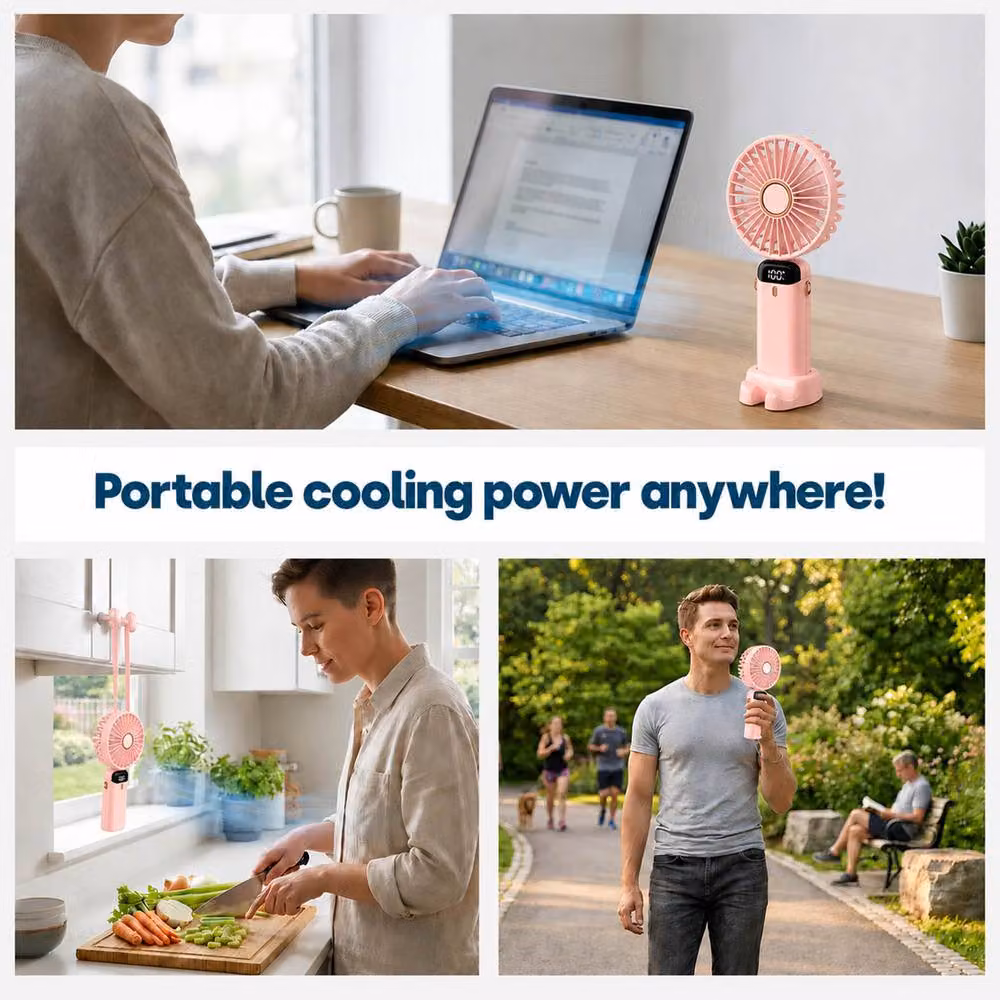 Dragodirect Handheld Mini USB Rechargeable Fan with 5 Speeds and Type C Charging in Pink – 3