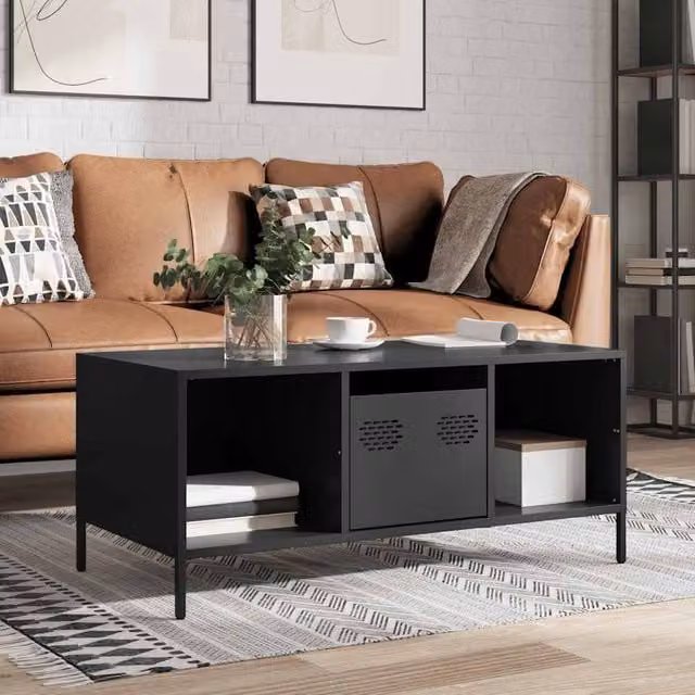 Berkfield Home Industrial Black Metal Coffee Table W: 101.5 cm, D: 50 cm, H: 43.5 cm – 1