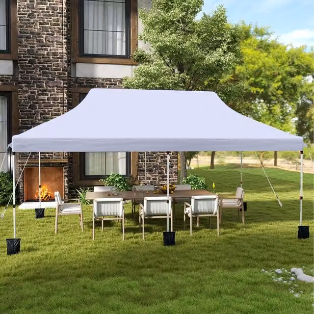 Costway Foldable Pop Up Canopy Gazebo Tent, White, W: 300 cm, D: 300 cm, H: 300 cm