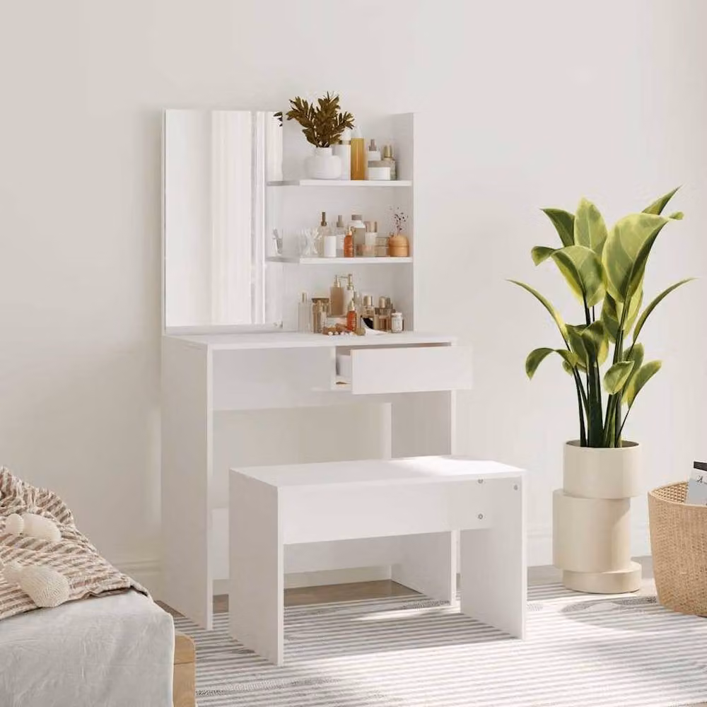 Berkfield Home Modern Dressing Table Set in White, W/D/H: 74.5 x 40 x 141 cm – 1