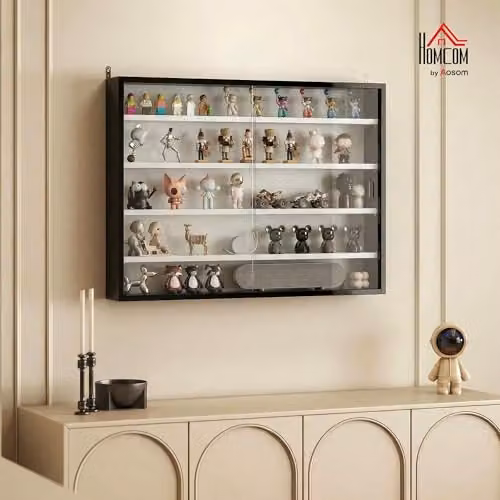 HOMCOM Wall Mounted Display Cabinet with Glass Doors in Black and White, W: 60 cm, H: 80 cm – 2