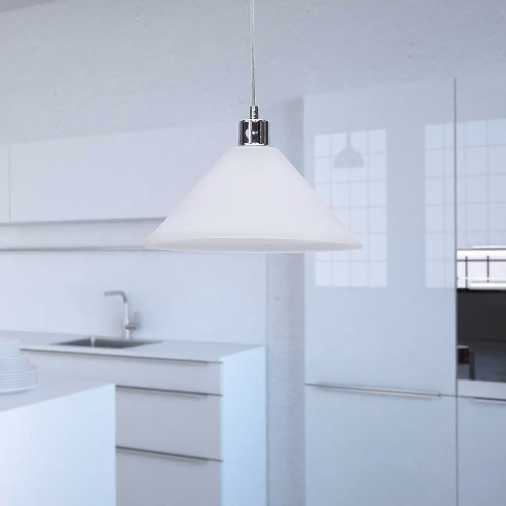 First Choice Lighting Fenton Chrome Pendant Light with White Frosted Glass, Silver – 3