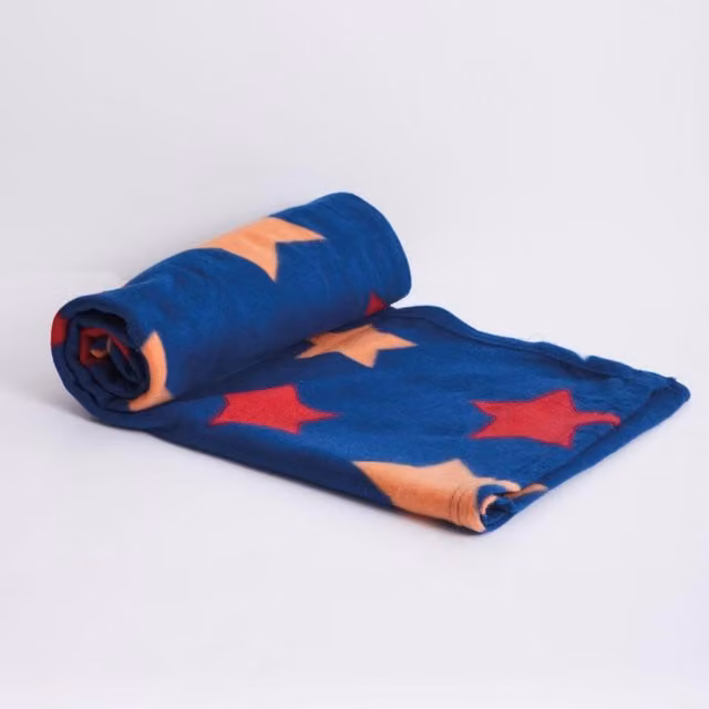 Dreamscene Star Print Soft Fleece Blanket Throw, Blue, W/D: 120 x 150 cm