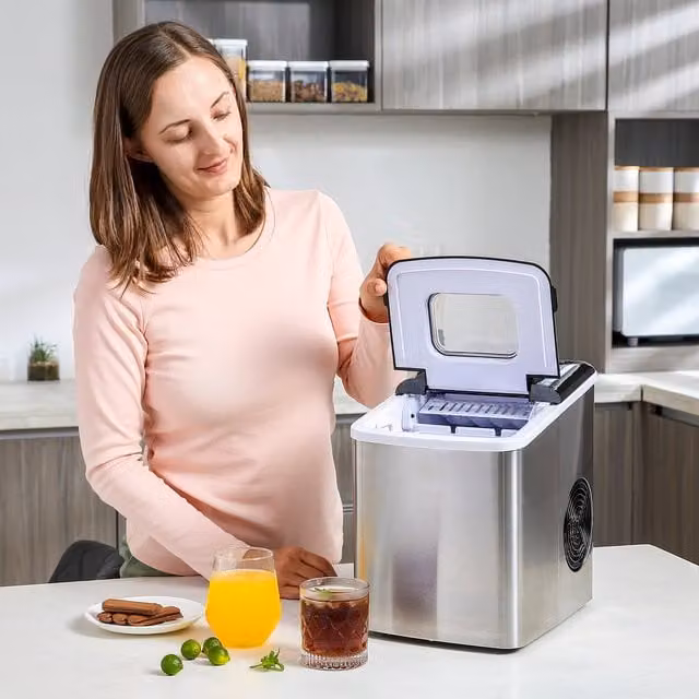 HOMCOM Portable Countertop Ice Maker Machine in Silver Stainless Steel