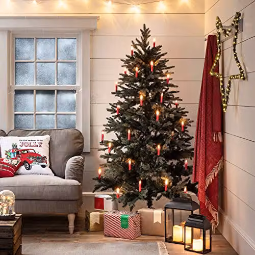 Lights4fun Pack of 20 Red Wax Battery Operated Remote Control LED Flameless Christmas Taper Candles with Tree Clips – 2