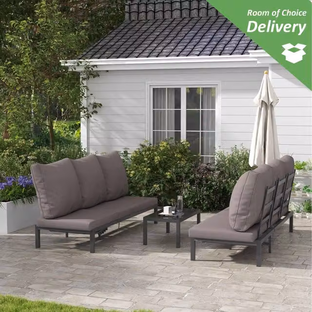 Outsunny Grey PE Rattan Lounge Set with Powder Coated Aluminium Frame