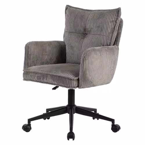 Harbour Grey Corduroy Task Office Chair with Armrests, W: 59 cm, D: 63 cm, H: 89/97 cm – 1