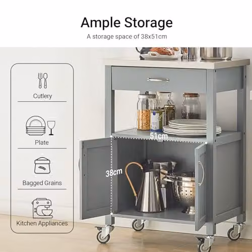 SoBuy Modern Kitchen Storage Cabinet Trolley with Hinged Doors and Drawers, Grey, W/D/H: 60 x 44 x 92 cm – 2