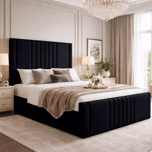 Desire Deco Haisley Ottoman Storage Bed Frame in Black Plush Velvet, Single, W: 90 cm x L: 190 cm