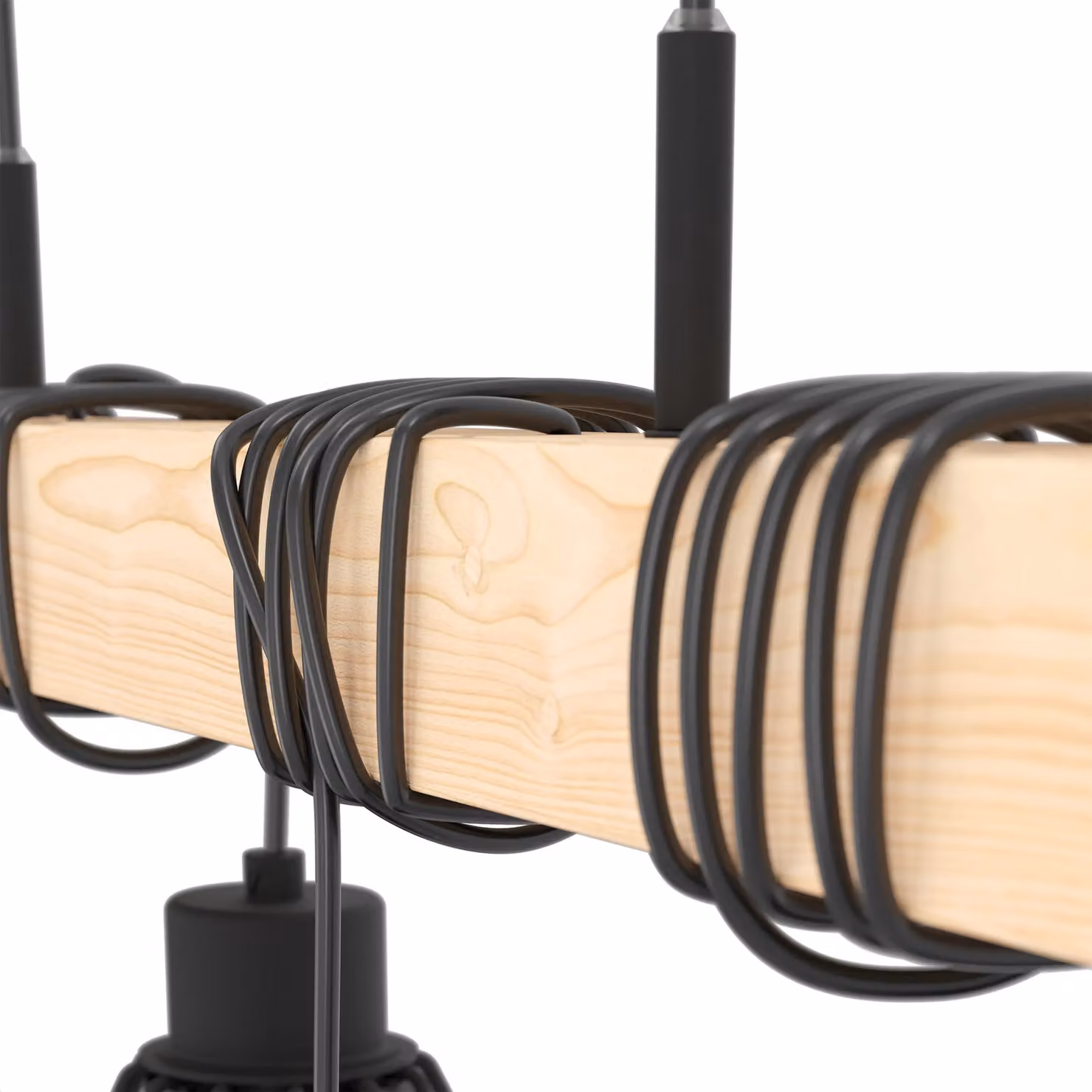 Eglo Townshend 5 Industrial Style 4-Light Geometric Pendant Light in Black and Wood – 4