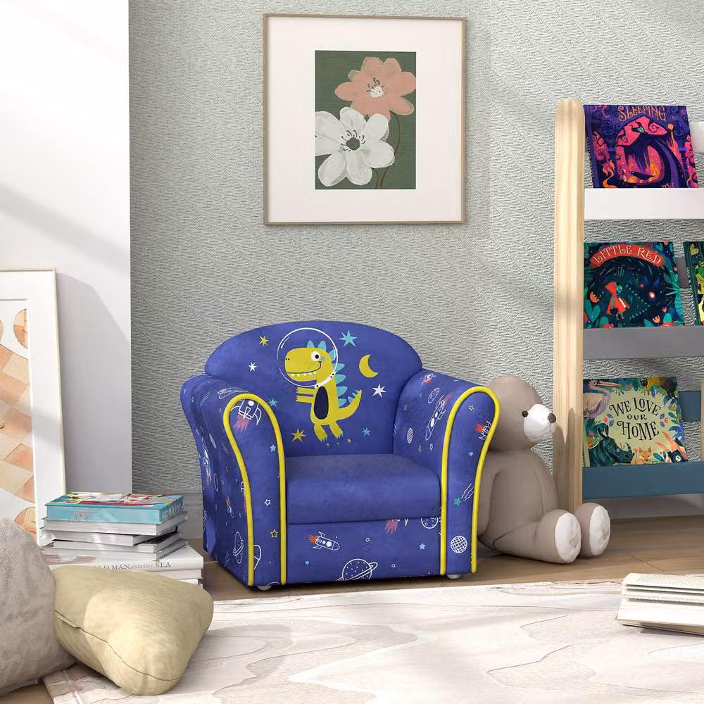STILVORA Kids Armchair with Blue Fabric Upholstery and Solid Wood Frame – 2