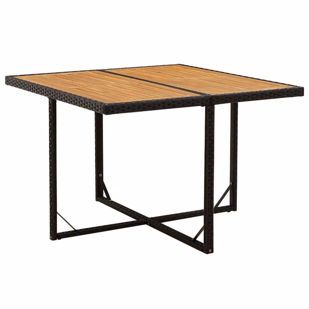 Berkfield Home Garden Table in Black Poly Rattan and Acacia Wood, W/D/H: 109 x 107 x 74 cm – 2