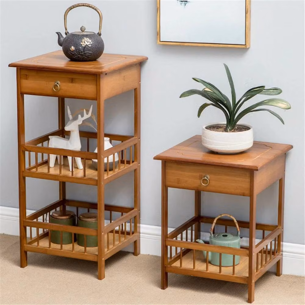 SPETLEK Bamboo Bedside Table with Drawer and Storage Shelf in Brown – 2