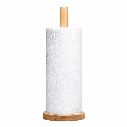 Premier Housewares Rubberwood Kitchen Roll Holder in Gold and Brown