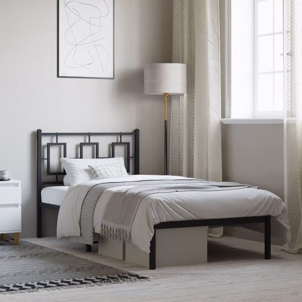 Berkfield Home Metal Bed Frame with Headboard in Black, W/D/H: 90 x 190 cm – 2