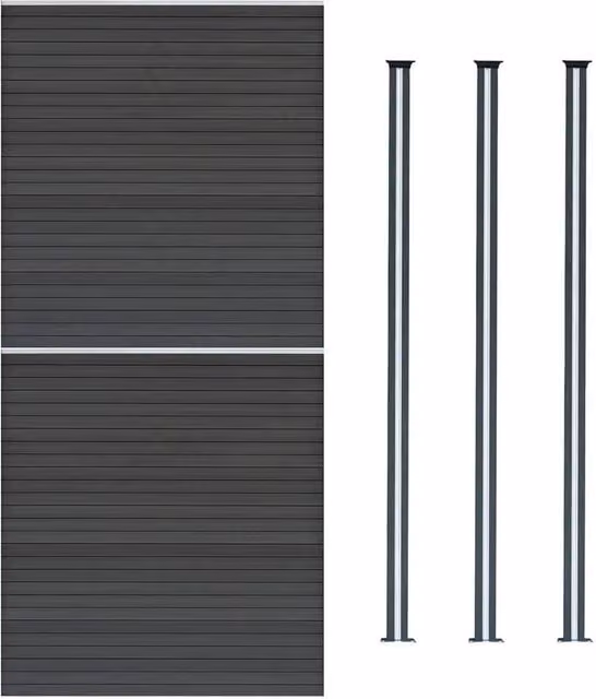 Monstershop Grey Double Sided Wood Grain Slatted Composite Fence Panels and Aluminium Posts with Solar Powered LED Lighting, W: 353 cm, H: 185 cm