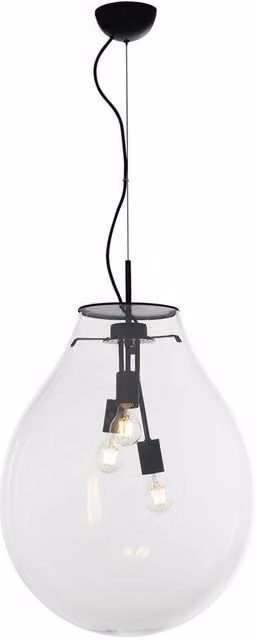 Netlighting AZUMA 3 Light Modern Pendant Ceiling Light in Transparent Glass and Black Metal, W: 48 cm, H: 69.5 cm