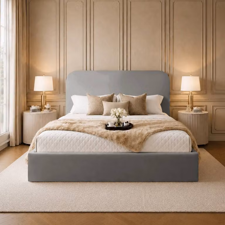 Desire Deco Elysium Ottoman Storage Bed Frame in Grey Plush Velvet, King Size (180 x 200 cm)