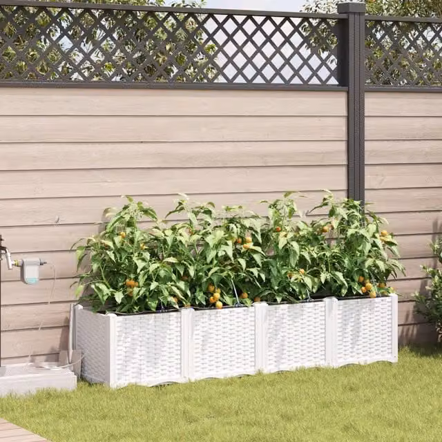 Berkfield Home Garden Planters with Water Irrigation System, 4 Piece Set, White – 1
