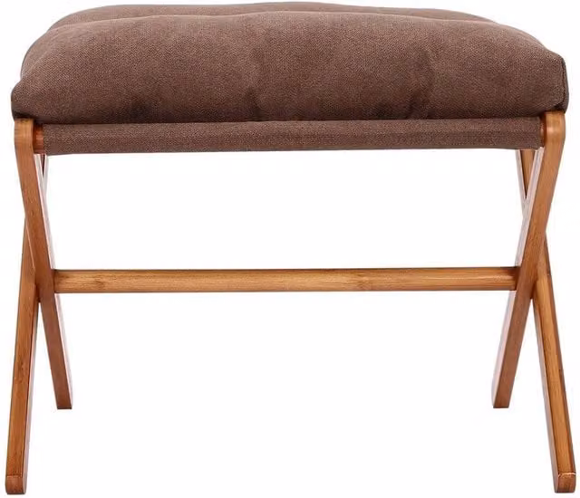 Havendro Bamboo Footstool with Brown Fabric Cushion and Removable Cover