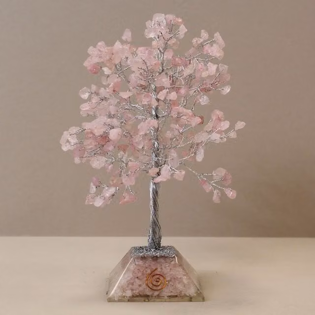 KDMD Rose Quartz Gemstone Tree with Organite Base in Pink – 1