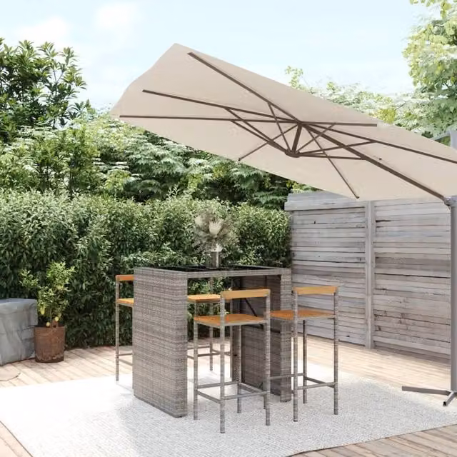 Berkfield Home 5 Piece Grey Poly Rattan and Solid Acacia Wood Garden Bar Set