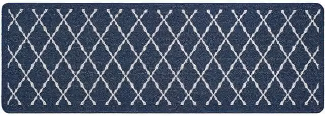 My Mat Stain Resistant Arbor Navy Blue Rectangular Machine Washable Mat W: 67 cm, D: 100 cm