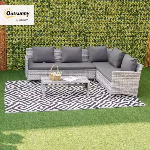 Outsunny Reversible Geometric Outdoor Rug in Black and White, W: 182 cm x L: 274 cm – 3
