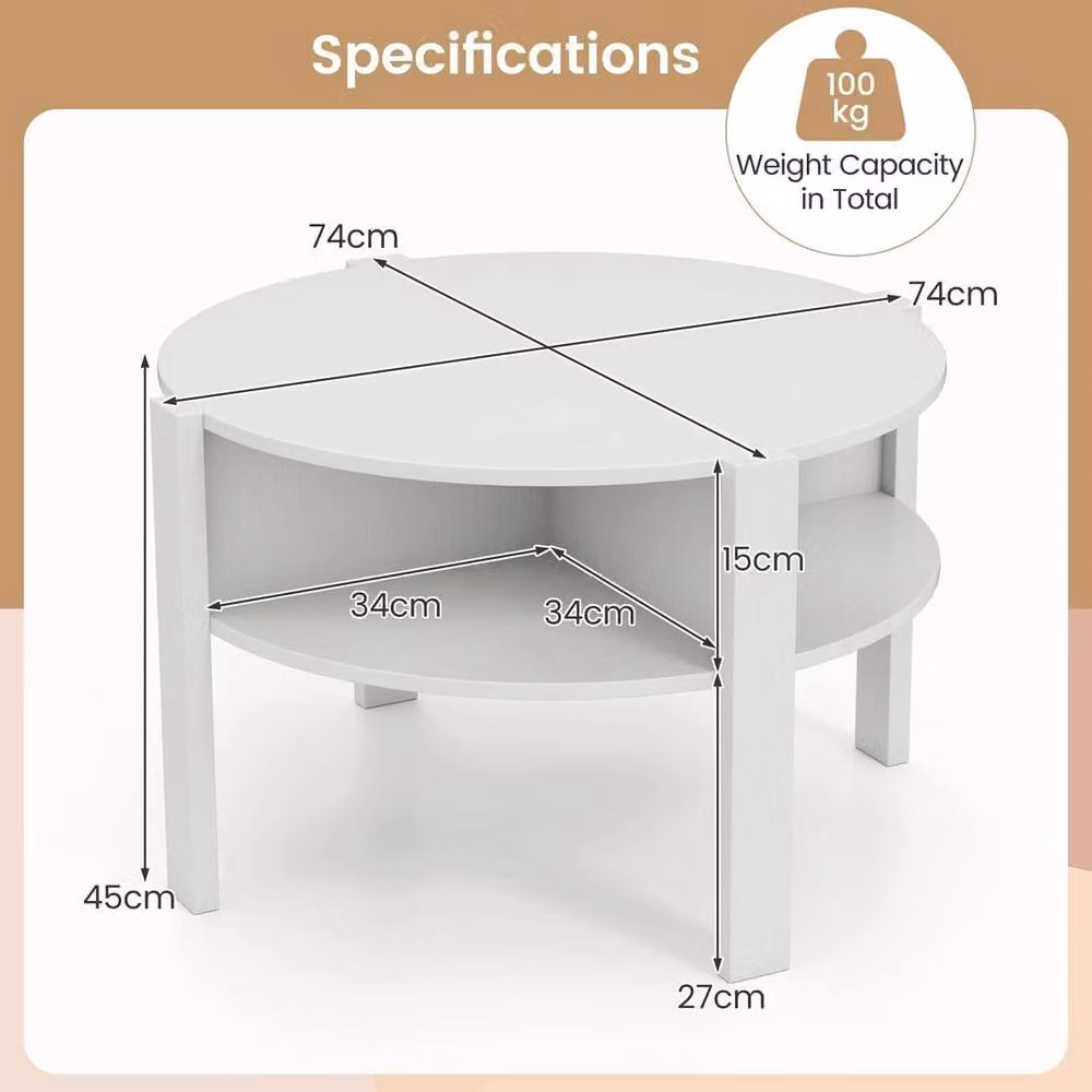 EONLION 2-Tier Round White Coffee Table – 2