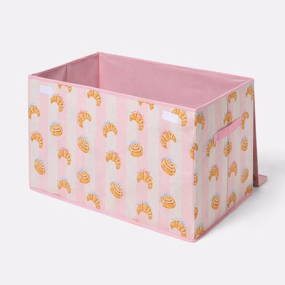 OHS Pink Printed Foldable Fabric Toy Organiser Storage Box with Lid – 2