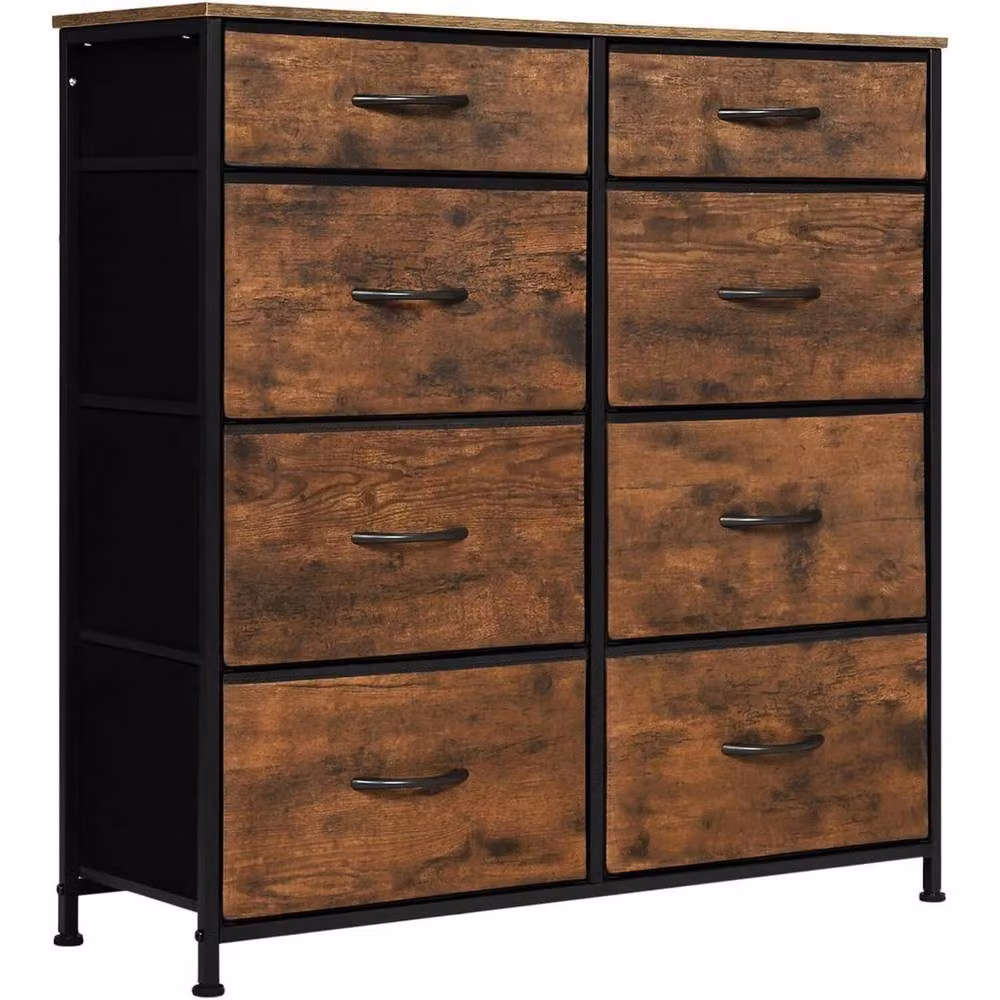 FORGEVIO Vintage 8-Drawer Chest with Metal Frame and Fabric Drawers in Brown and Multicolour – 2