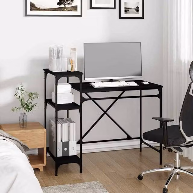 Berkfield Home Charming Writing Desk with Shelves in Black, W/D/H: 105 x 50 x 90 cm – 1
