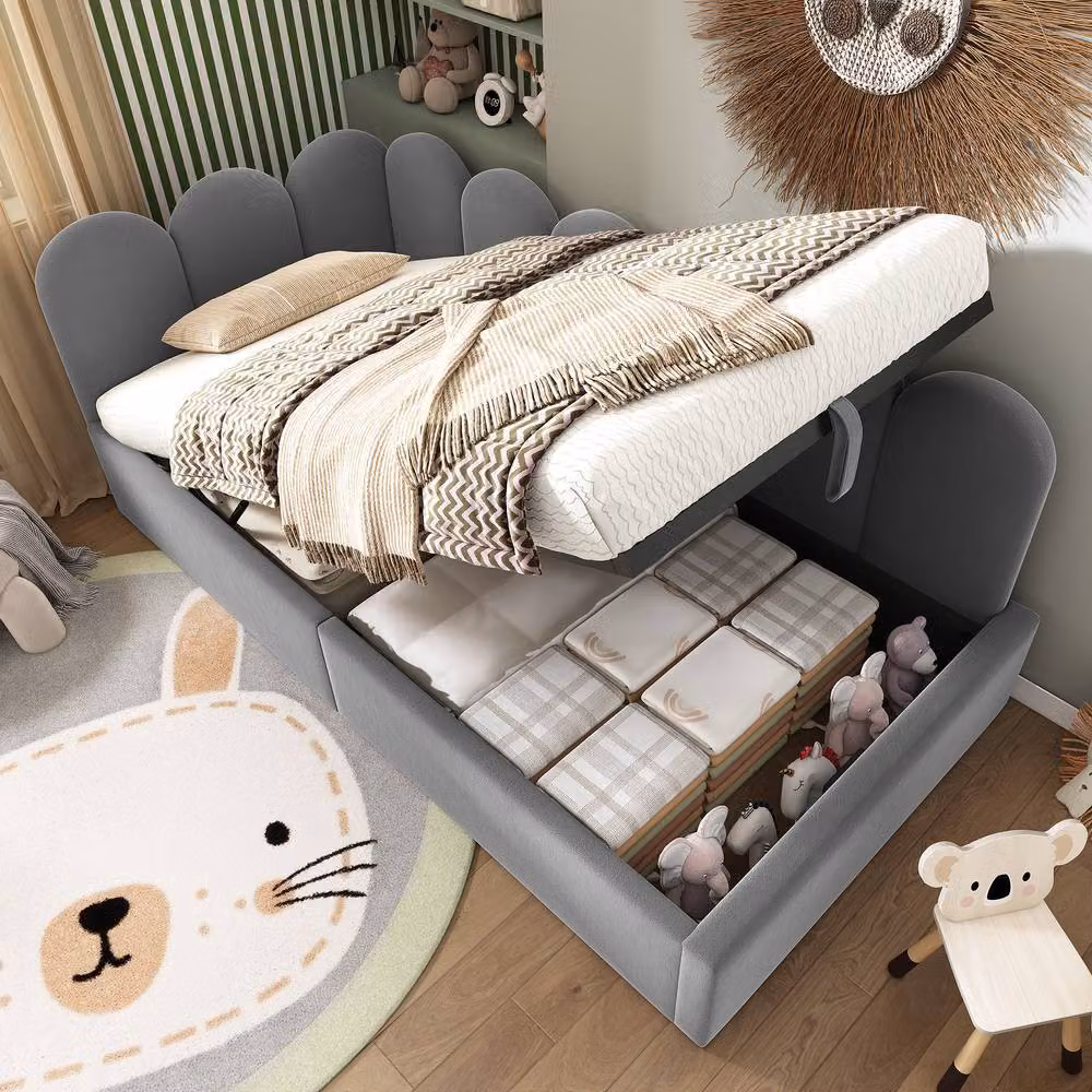 ModernLuxe Upholstered Velvet Daybed with Hydraulic Storage and Sofa Function in Grey, W/D/H: 90 x 190 x 76 cm – 8