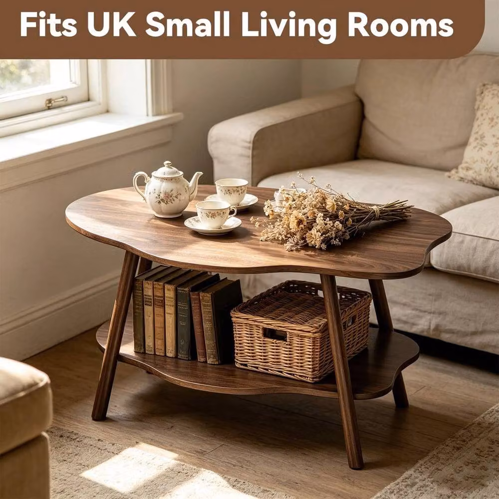 FORGEVIO 2-Tier Rectangular Coffee Table with Lower Storage Shelf in Walnut Brown – 3