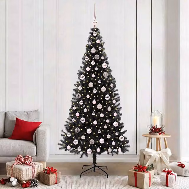 Berkfield Home Black PVC Christmas Tree with 300 LEDs and Stand, Height: 210 cm