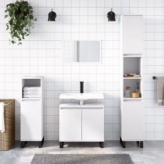 Berkfield Home White Freestanding Bathroom Cabinet with Hinged Doors and Internal Shelves, W/D/H: 58 x 33 x 60 cm