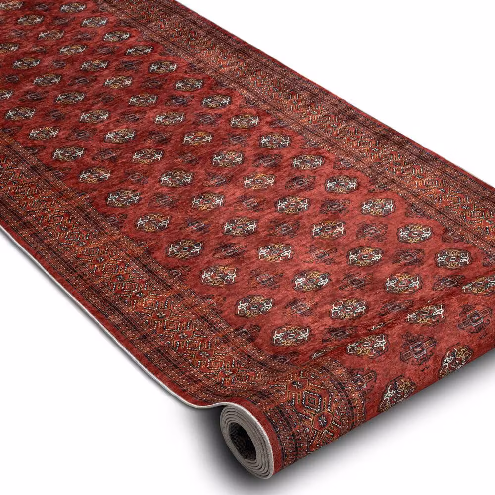 RugsX Anti-Slip Lotus Oriental Runner in Red, W: 80 cm, L: 380 cm – 2